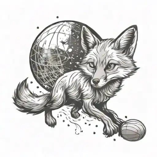 A Fox Playing Basketball With A Galaxy As The Background