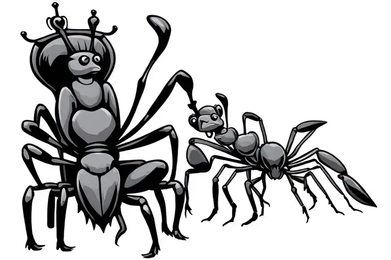Ant King Sitting On Throne With Queen And Prince Stand Beside It