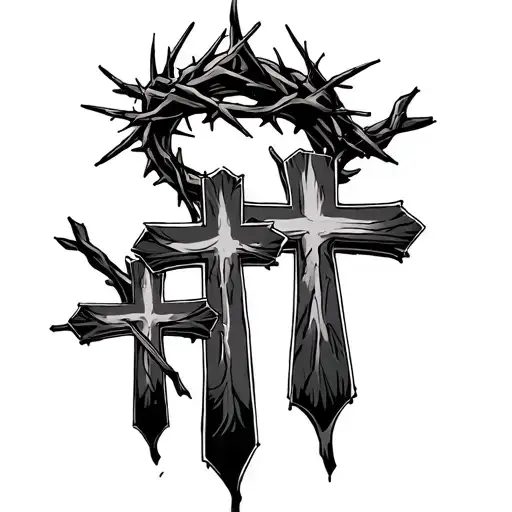3 Crosses In A Line With A Crown Of Thorns