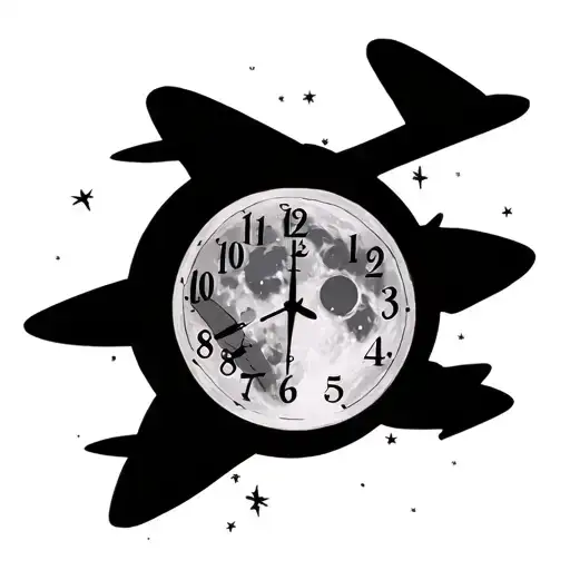 Moon With A Pocket Clock And An Airplane
