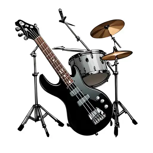 Bass Guitar Intertwined With Bass Drum