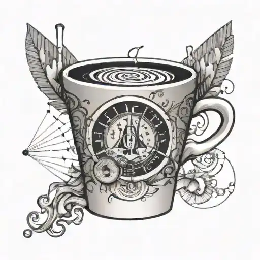 A Coffee Cup With A Unique Design Incorporating Elements Of Trading Charts And Graphs