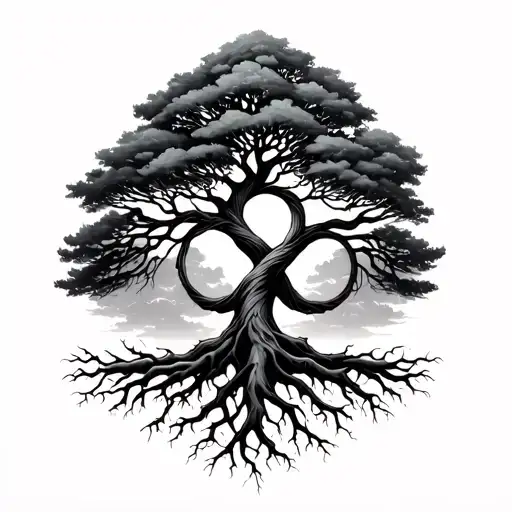 Tree With Roots Over Infinity Symbol Intertwined