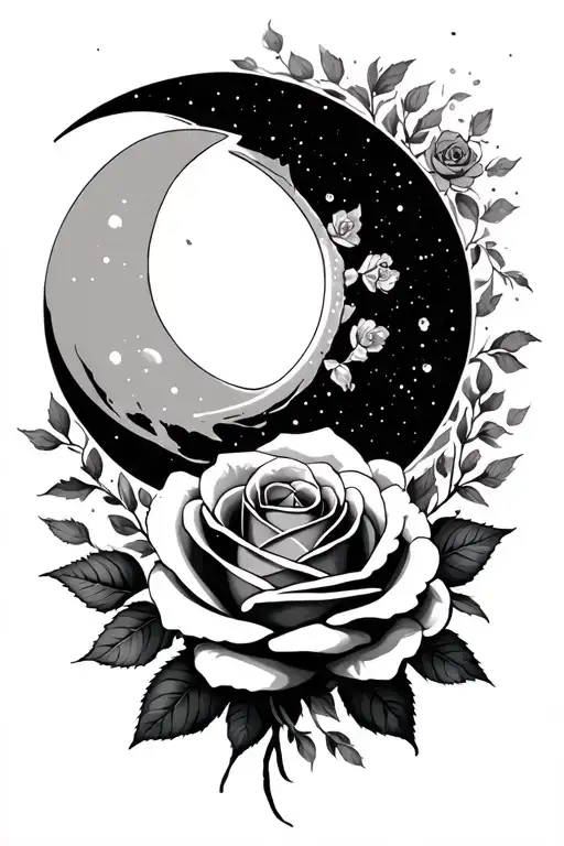Crescent Moon And Rose