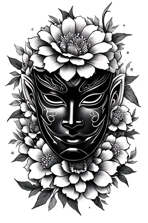 Asian Mask With Flower