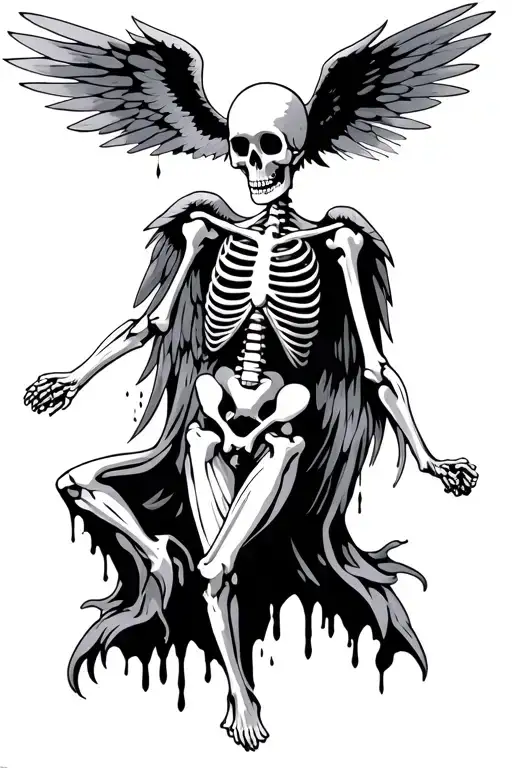 Skeleton Angel With Tattered Wings Spread Wide