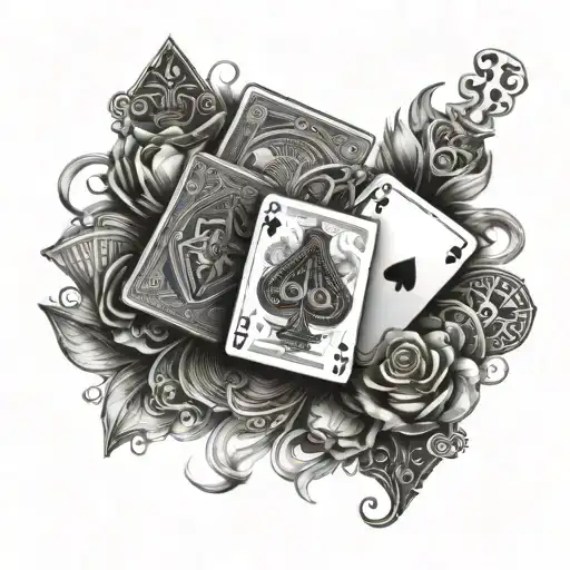 An Intricate Metal Music Themed Sleeve Tattoo Featuring Playing Cards And Casino Chips