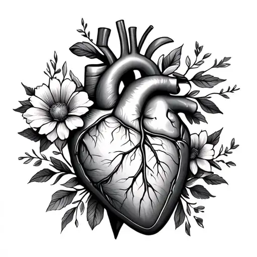 Anatomical Heart With Flowers For April June July August December Birth Months