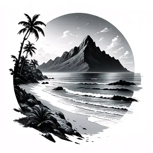 Beach And Mountain And Sea