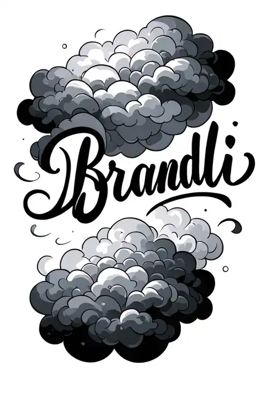 Cursive Writing With The Name Brandi With Clouds Around It