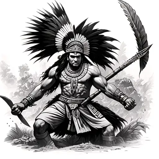Mexican Aztec Warrior Battling