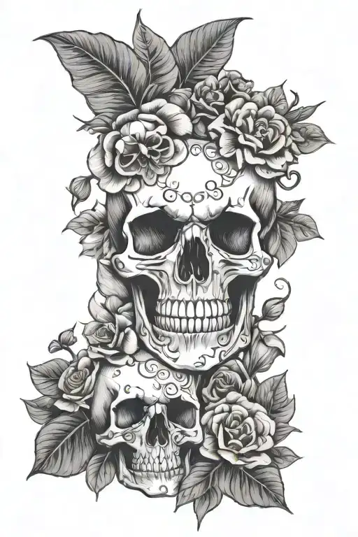 Skull Floral And Mushrooms