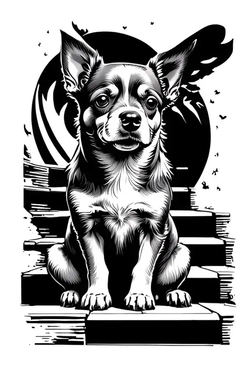 Stairs And Heaven Gates Small Dog Sitting Cross Legged