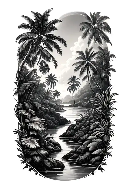 Jungle Landscape Tattoo Featuring
