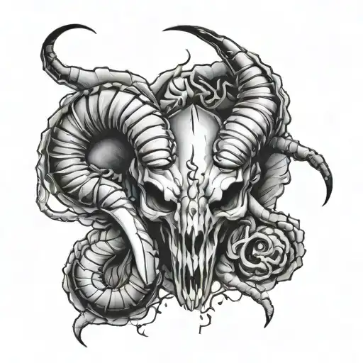 Weatern Tattoo Containing Ram Skull And Scorpion