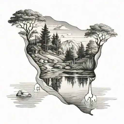 Trompe L'oeil Landscape With Water And Reflection