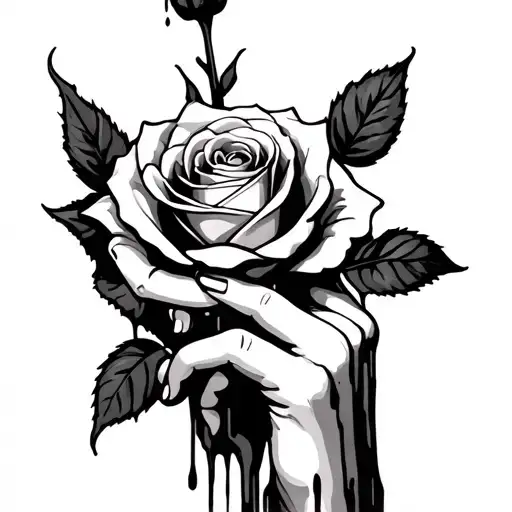Bleeding Hand Holding Thorned Rose