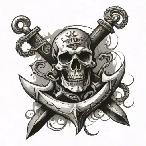 An Anchor With Crossed Swords And Skull