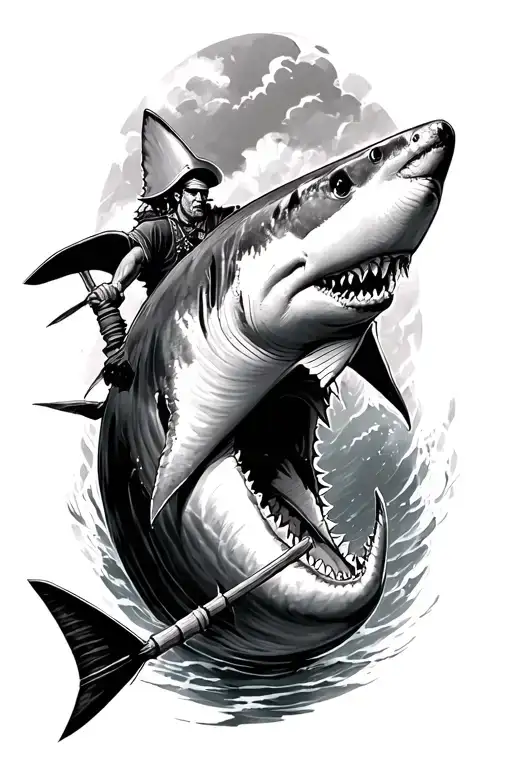 Pirate Harpooning A Shark Swimming