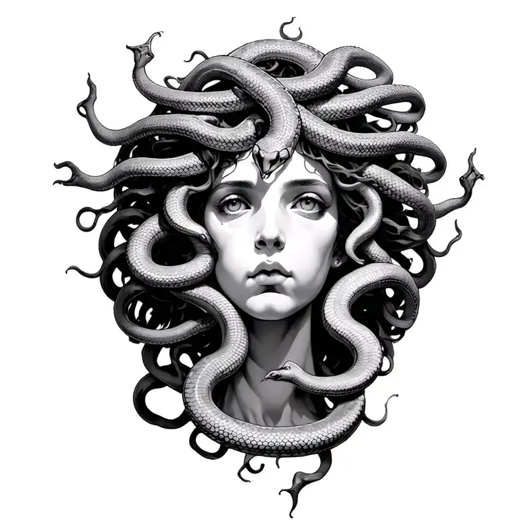 Medusa With Snakes Going To Neck