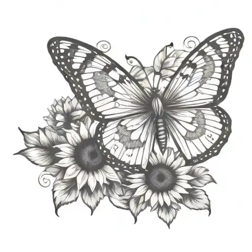 Butterfly With Sunflower Hippie Boho Grunge Vibe