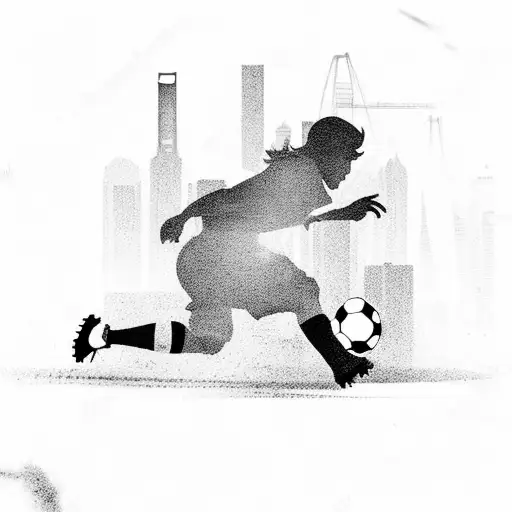 A Silhouette Of A Scaffolder Playing Soccer On A Hong Kong Skyline