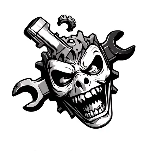 Piston Rod Transforming In Evil Face With Gear Wrench's Going Threw The Face