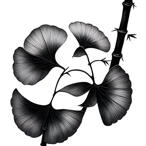 Fine Line Minimalist Ginkgo Leaves And Bamboo