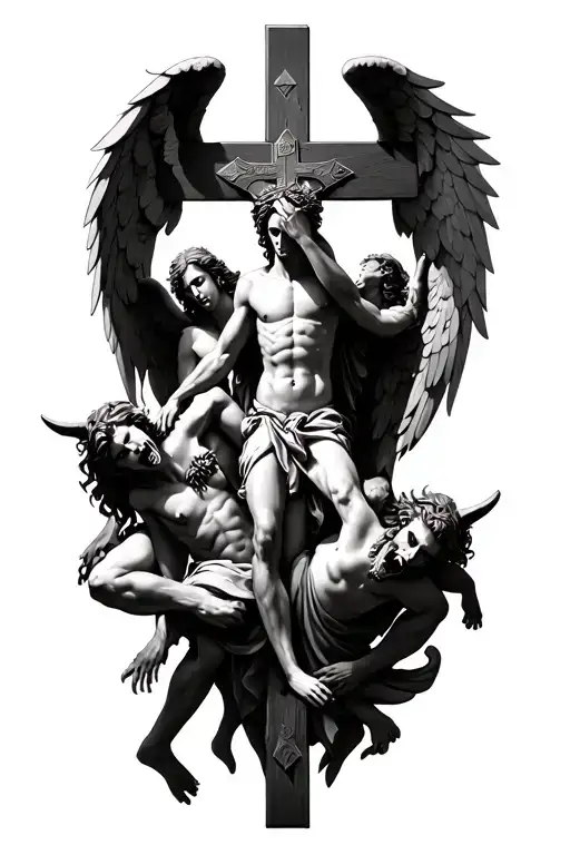 Crucifix Angels Fighting Demons