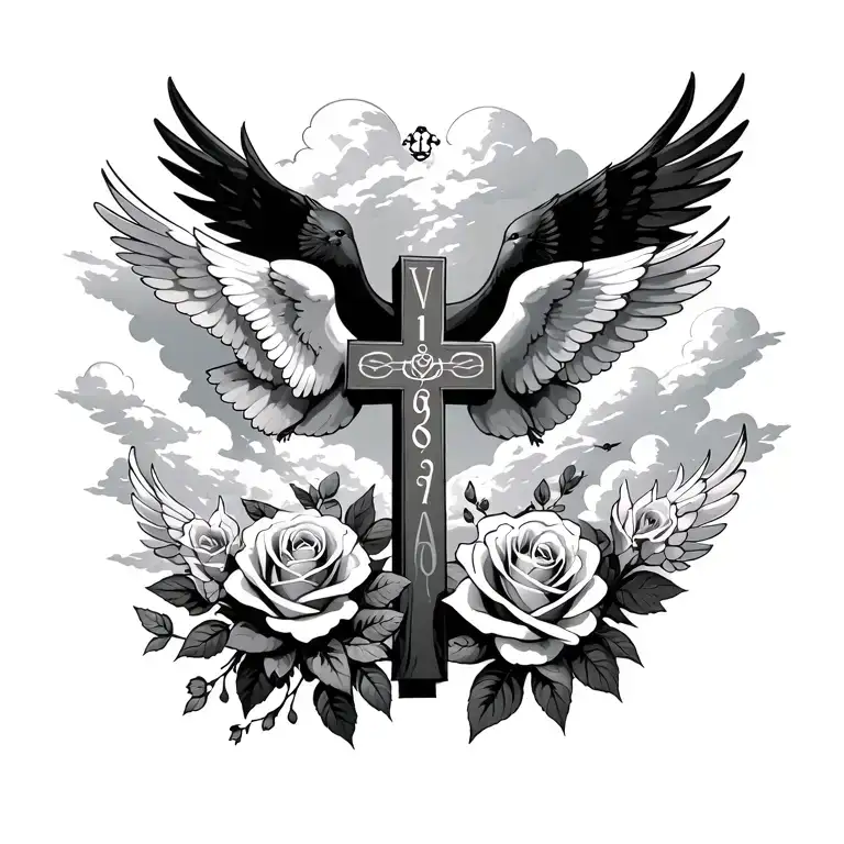 Cross Heaven Gates Doves Flying Baby Angels Clouds Biblical Numbers Roses