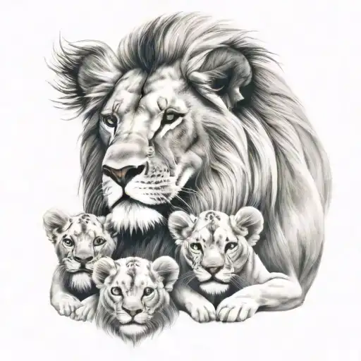 Lion And Two Baby Lionesses