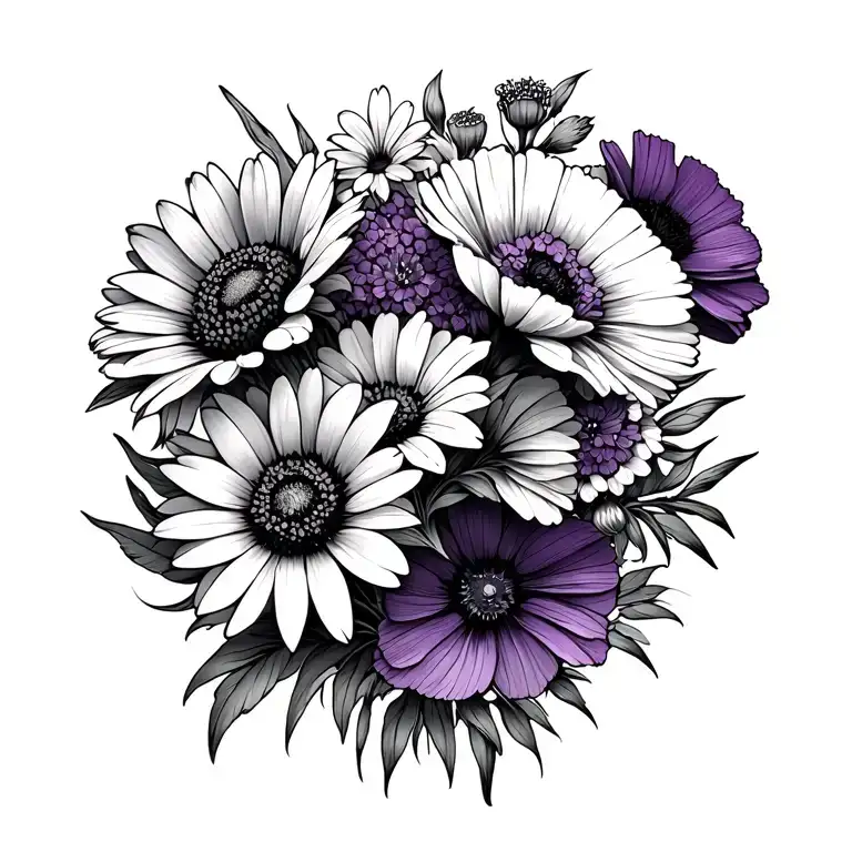 Flower Bouquet With Marigold Crysanthimum Daisy Poppy And Violet Side On