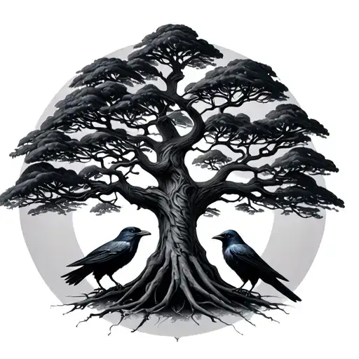 Yggdrasil Tree With 2 Raven Minimalistic Best