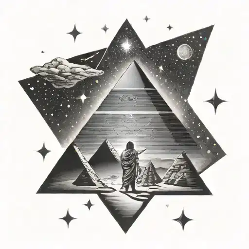 Jesus Walking Through The Egyptian Pyramids Under A Sky Full Of Stars And Constellations