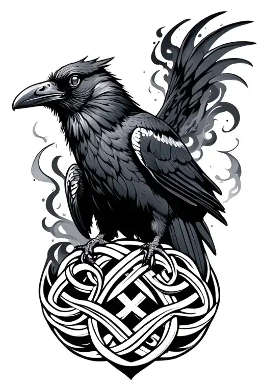 Celtic Knot Work With A Raven And Smoke