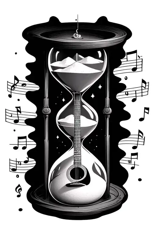 Hourglass With Sand Turning Into An Acoustic Guitar Music Notes