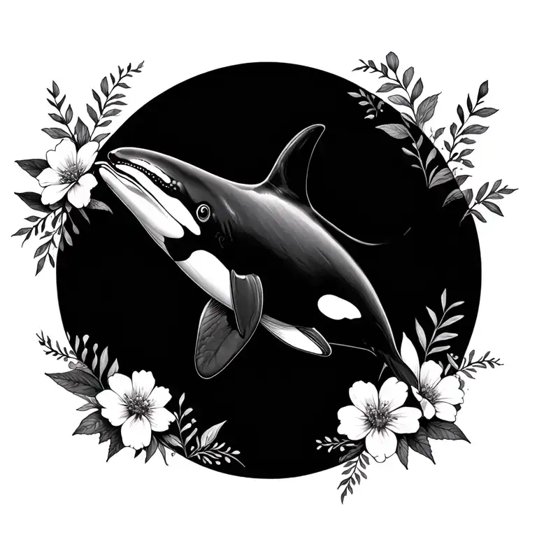 Orca Swimming Through Flowers Intertwined