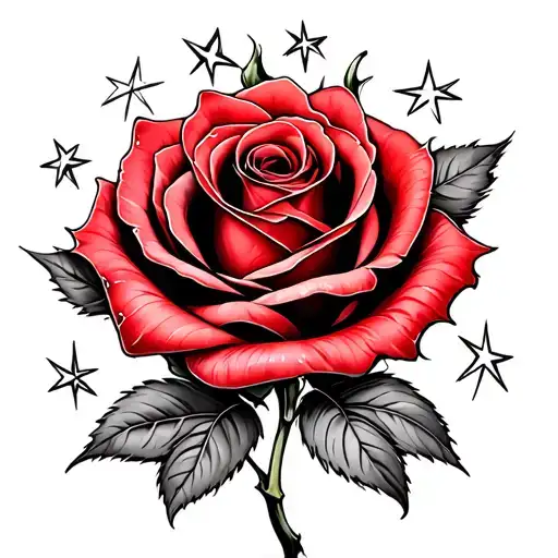 Red Rose Intertwined With Stars Forming