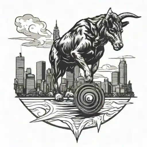 A Boston Skyline Silhouette With A Dog And Goat Playing Hockey On A Vinyl Record Ice Rink