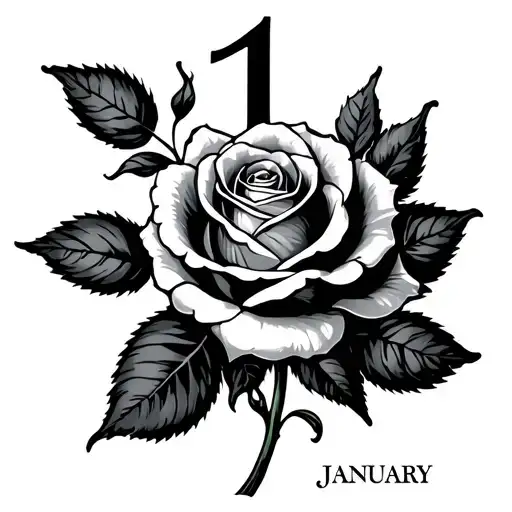 January 1 In Roman Number With A Rose Intertwined