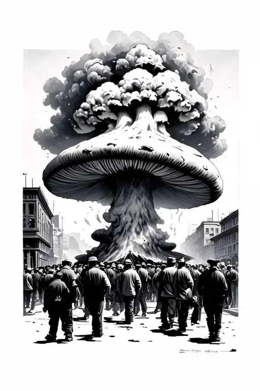 Mushroom Cloud With People Burning Alive In The Streets