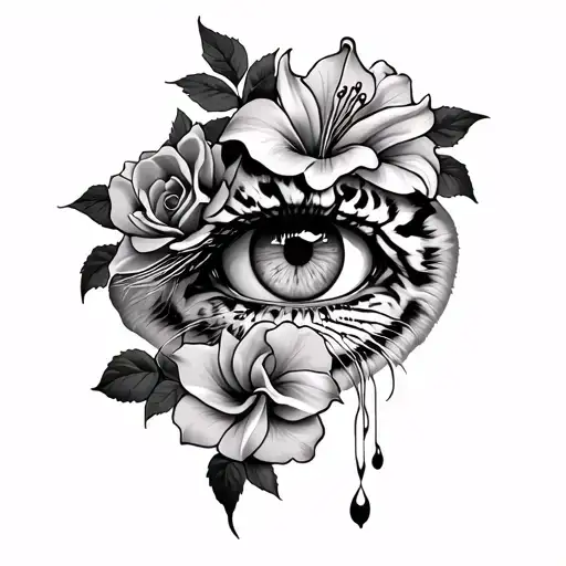 Crying Eye With Roses Lily And Tiger