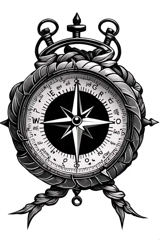 Nautical Compass Intertwined With 2 Kids Names And A Stop Watch