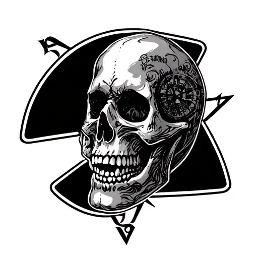 Death Head And Cards With Equerre Compass