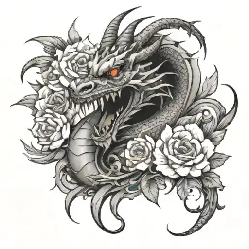 Dragon With Flowers And Blood On Its Horns