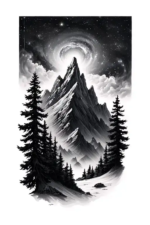 Trees Space Galaxy Mountain Peak