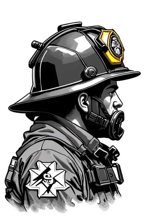 Firefighter Head Only Wearing Scba With Maltese Cross In Background