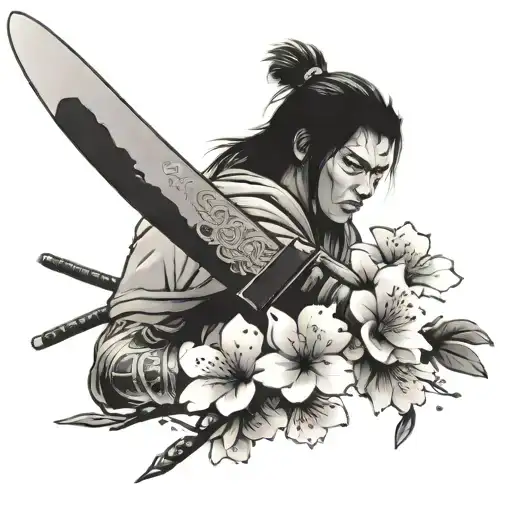 Katana With Cherry Blossoms Wrapped Around It