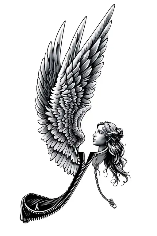 Angel Wings In A Zipper Partially Open