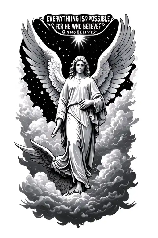 Everything Is Possible For He Who Believes Surrounded By Clouds With An Angel Below